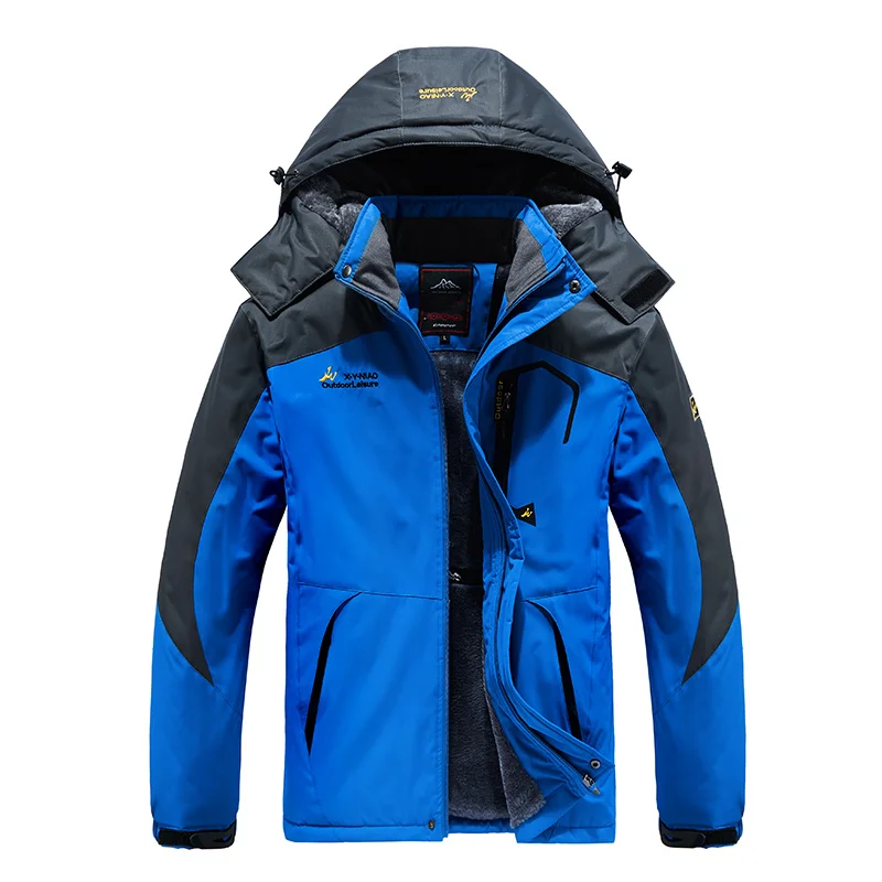 blue Большие размеры 5XL 6XL 8XL зимняя куртка мужская парка теплые флисовые пальто армейские ветровки мужские ветрозащитные водонепроницаемые куртки с капюшоном - Цвет: blue
