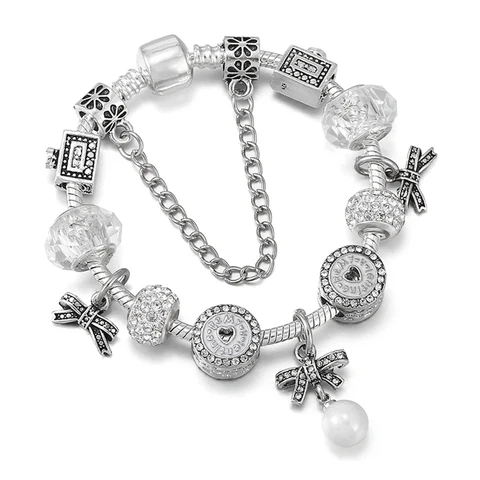 European Style Snake Chain Charm Bracelet With Imitation Pearl Bow Charm Pendants For Women Fashion Jewelry Gift