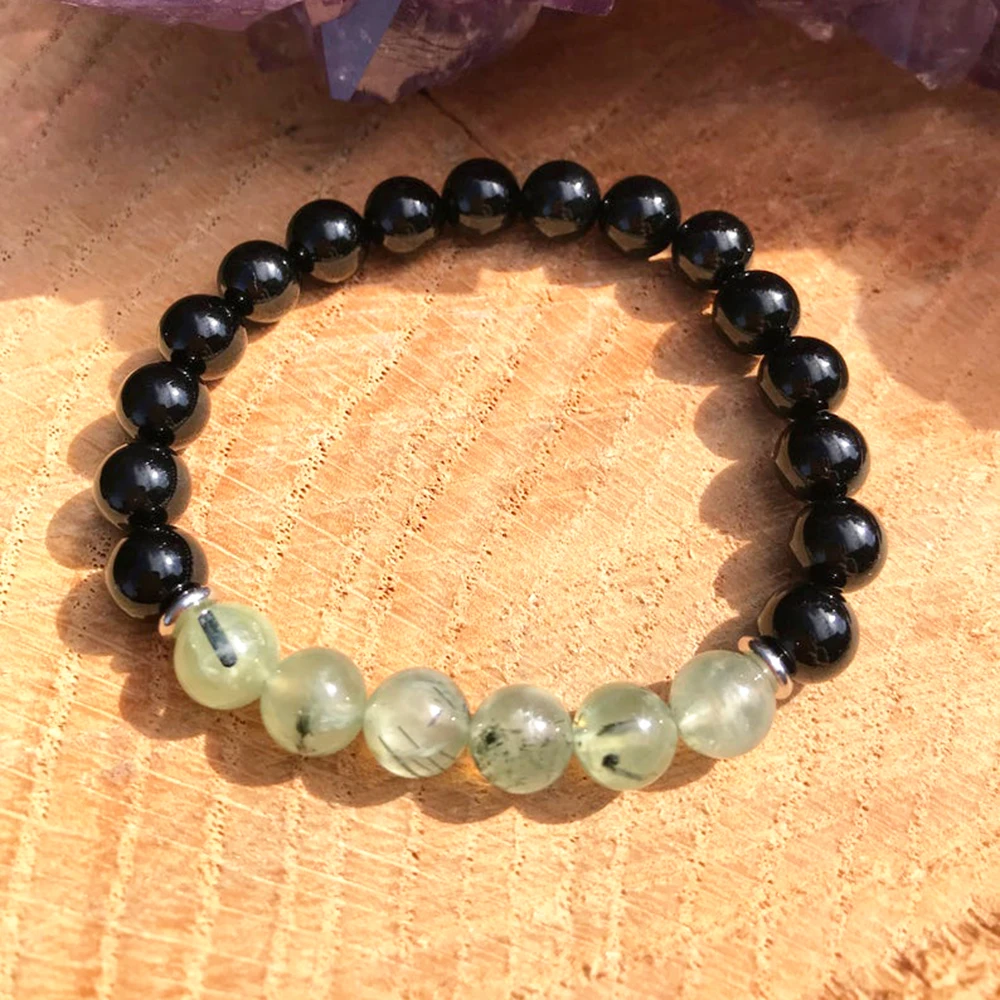 Wholesale 8 Mm Black Tourmaline Energy Bracelet Prehnite Empath