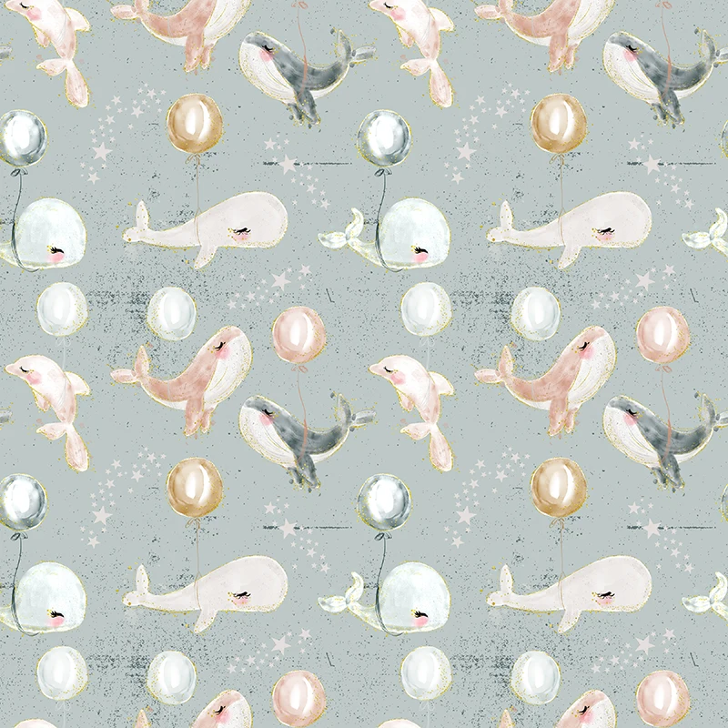 Polyester Satin Fabric for Dress Cute Whale Custom Printed Marine Animal Pattern Cloth Sewing DIY Handmade Patchwork