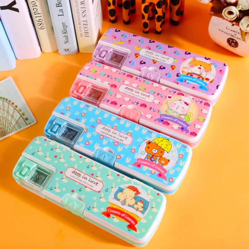 

Lovely School Cute Pencil Case For Students Plastic Creative Stationery Storage Boxes With Sharpener Student Gift