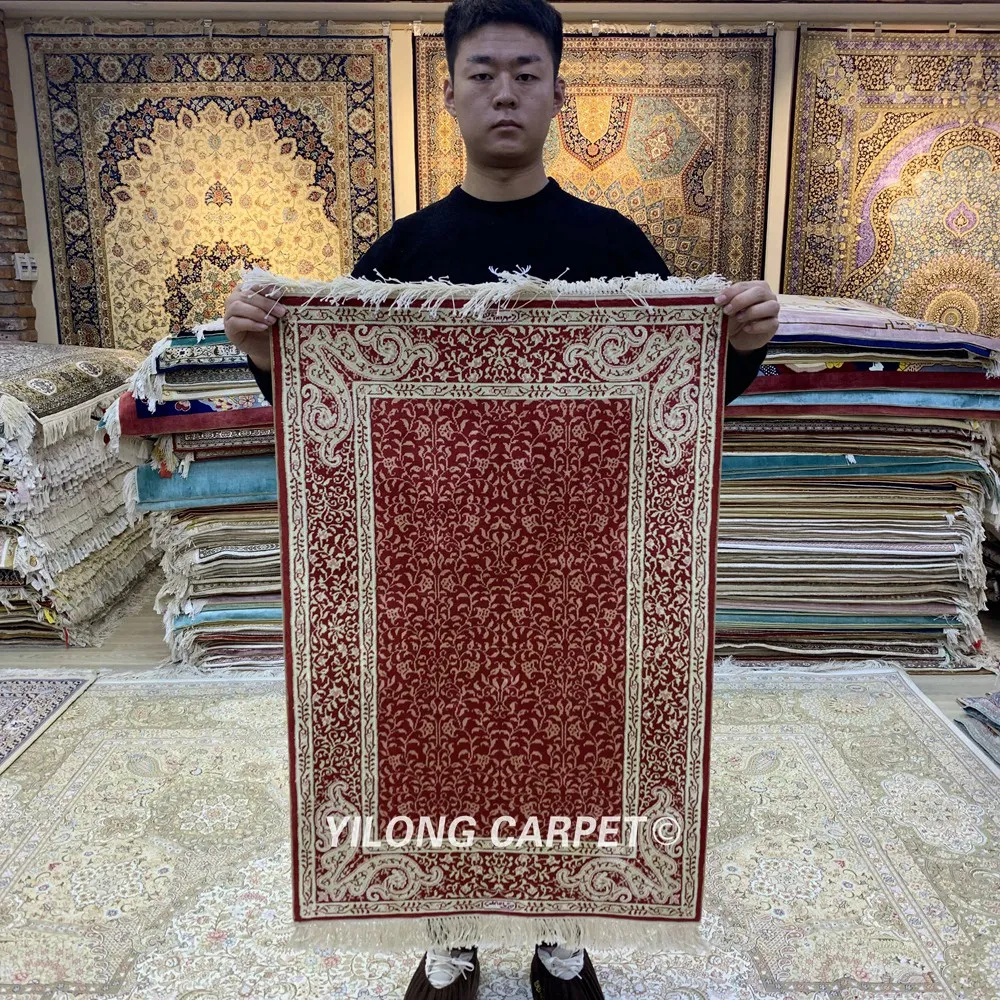 Yilong 2'x3' Восточный шелковый ковер красный ручной работы изысканный маленький hereke шелковые ковры (HF101B)
