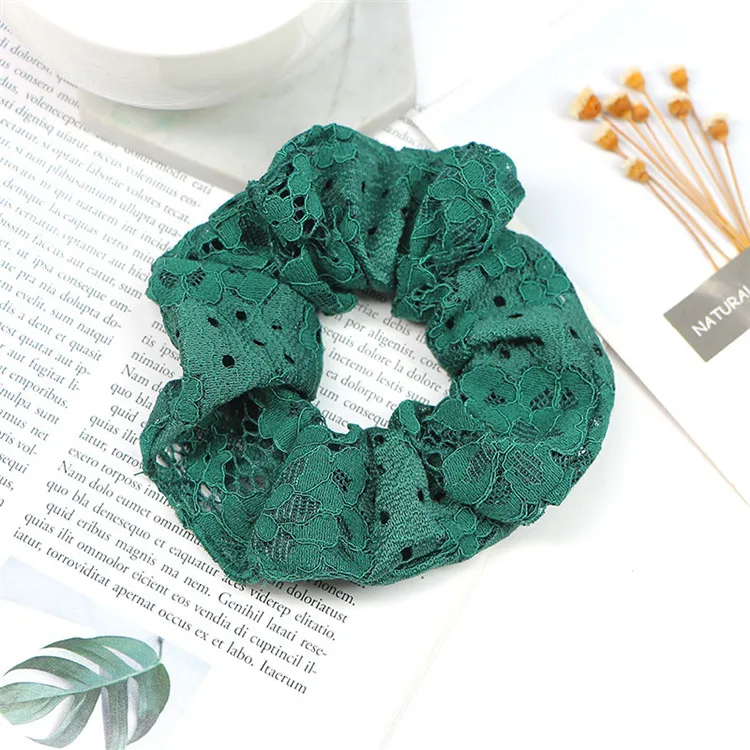 dark green Модные милые цветные кружевные женские резинки для волос, женские резинки для волос, резинки для волос, держатель для конского хвоста, аксессуары для волос - Цвет: dark green