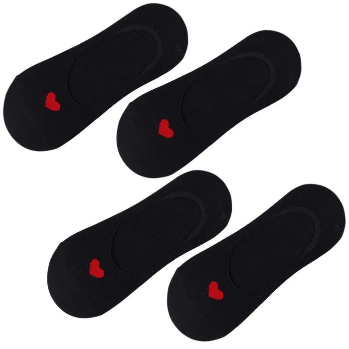 2 Pair Korean Spring Summer Women Invisible Socks Love Heart Non-slip Low Cut Comfortable Ladies Girls Boat Sock JS26