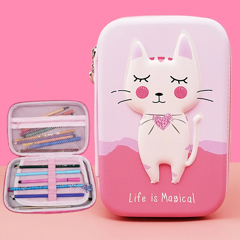 Чехол для карандашей Rubbit с кошкой и кистью, чехол для карандашей Kawaii, креативные школьные принадлежности EVA, вместительные канцелярские принадлежности для девушек и студентов