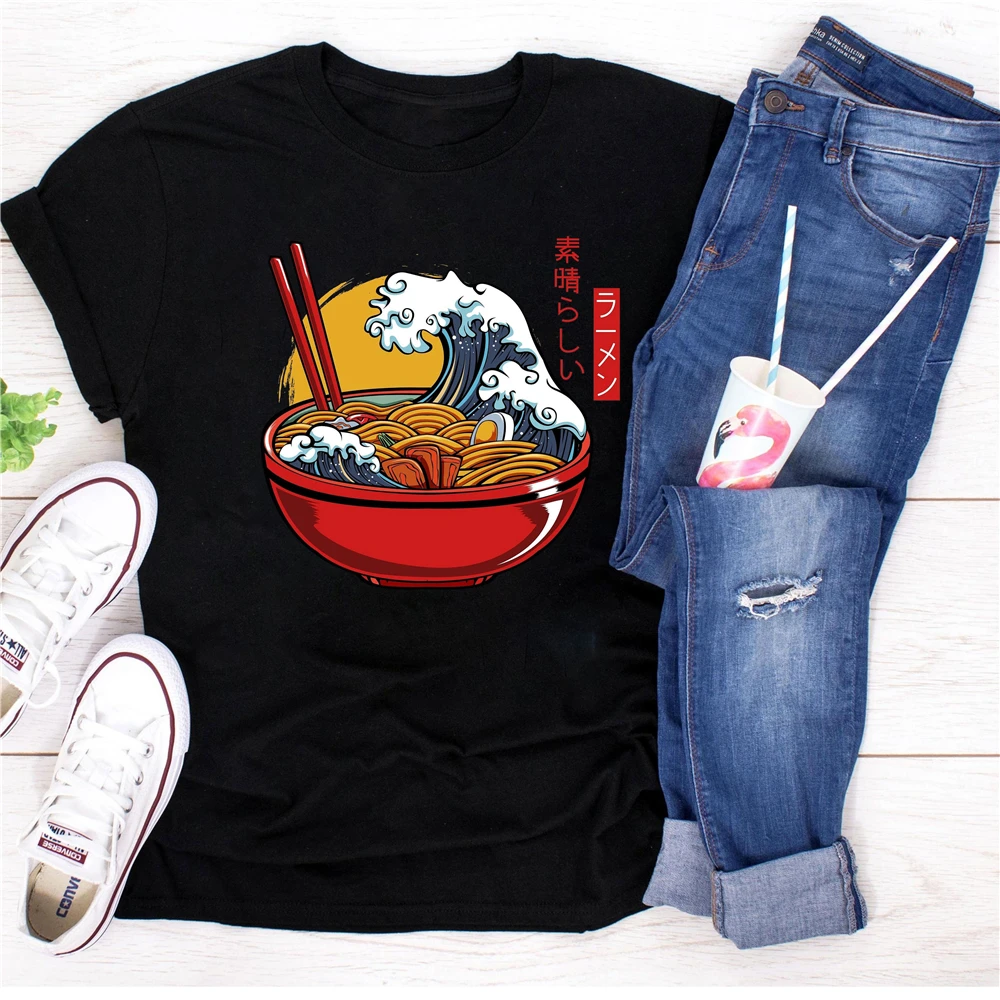

Kawaii Cats Pets Ramen Noodles Japanese Food Women Custom T Shirts Cartoon Sushi Anime Animal Aesthetic Tee Women's Summer Tops