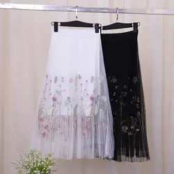 Газовая юбка с вышивкой и пайетками; Новинка весны 2019 года; юбка Феи; юбка из вуали; модная юбка с блестками; длинные юбки