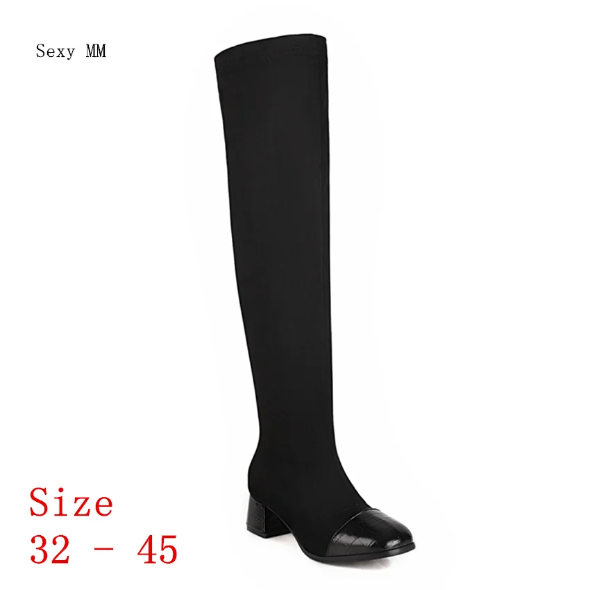 Демисезонные женские Сапоги выше колена сапоги до бедра с квадратным средний