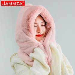 Women's Wrap your head to Keep Warm Suit for Winter Scarf, Hat & Glove Sets Faux Fur Soft Rabbit Cute Hat Ear-flapped for Girls