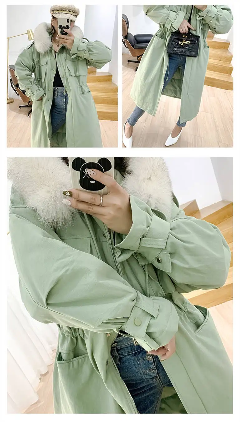 Bella philosophy Winter Fox Collar Windbreaker lady Down Jacket Women Medium Long Thicker Hooded Parka Mujer female Loose Jacket