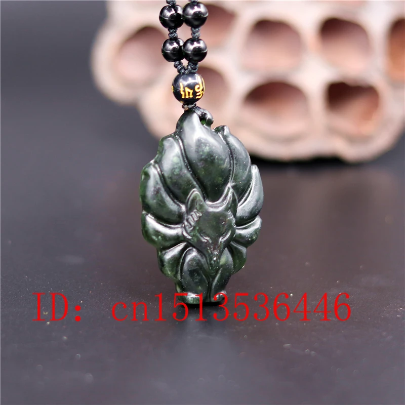 Китайский черный зеленый нефрит 9-хвостый лиса нефрит кулон натуральный обсидиан ожерелье Шарм ювелирные изделия мода амулет в подарок для мужчин и женщин