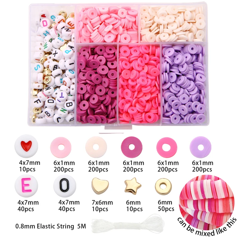 Jewelry Making Kit 4/6mm Polymer Clay Beads Box Natural Shells Alphabet  Letter Heart Eye Beads CCB Beads Elastic String Set - AliExpress