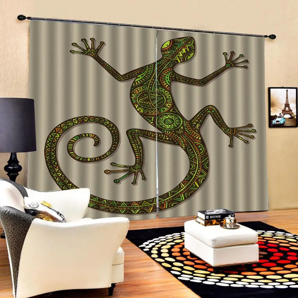 Современный домашний декор 3D занавески s этнический зеленый Gecko занавески для душа гостиная детская комната ткань домашние занавески