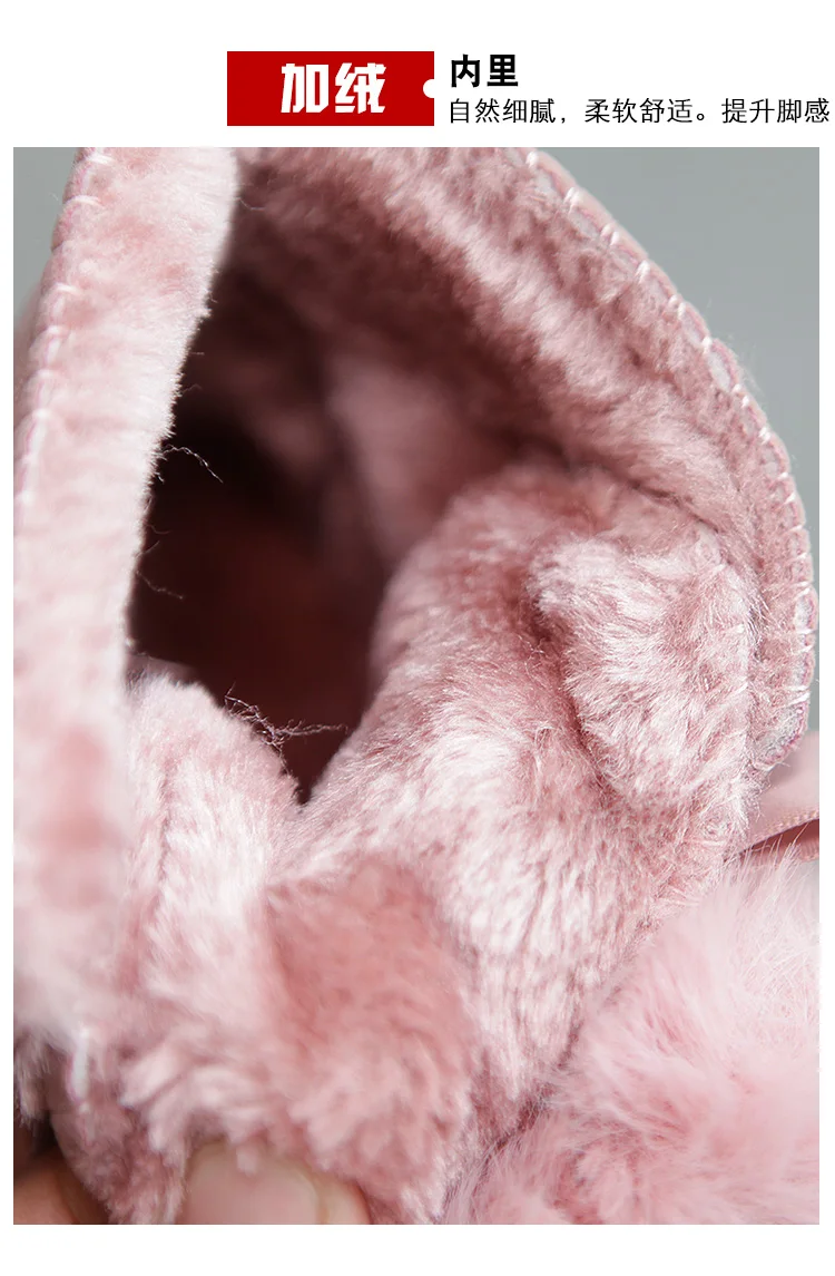 High quality big Children Snow Boots pink Girls Boots Shorts plush Balls Cotton Boots Furry and Thicken New Girls gray Boots