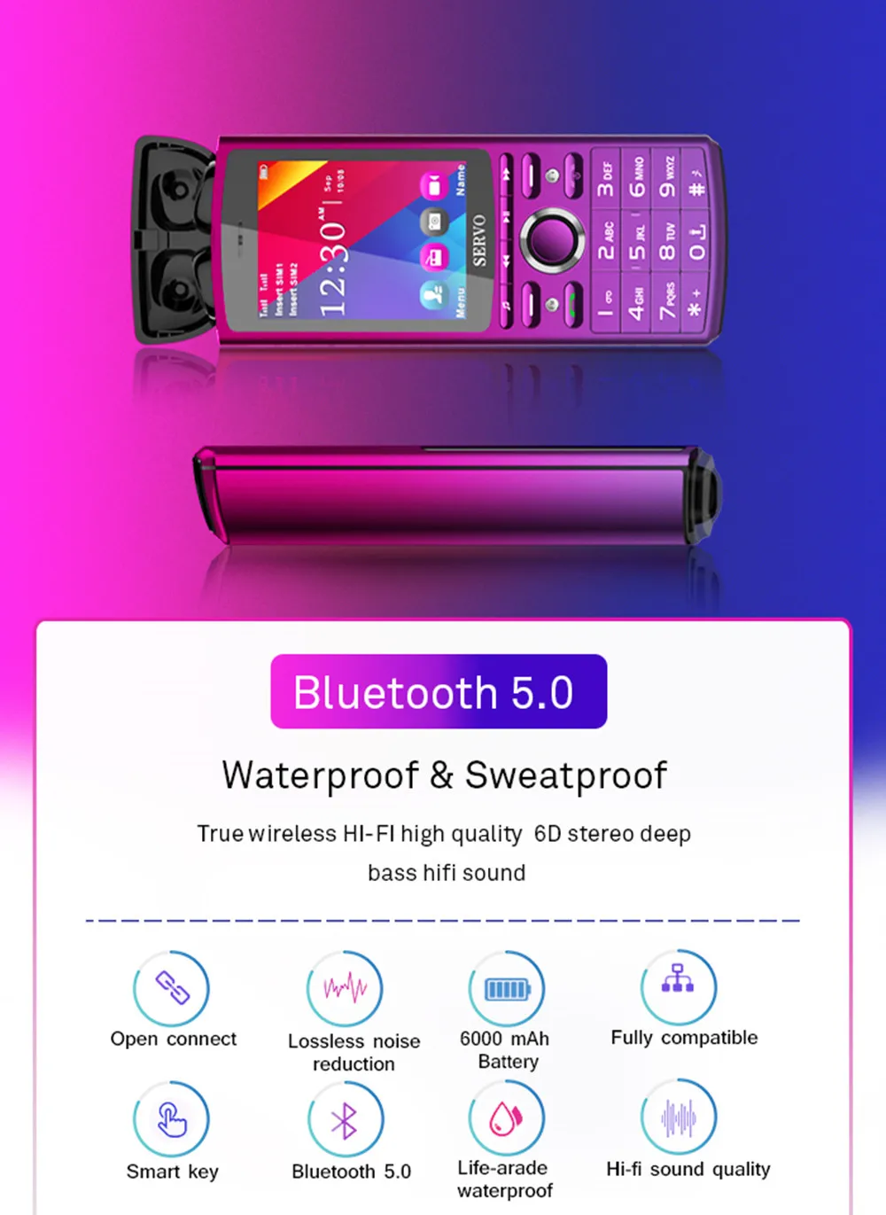 Оригинальный Servo телефон R25 2,8 дюймов две sim-карты мобильный телефон с Bluetooth 5,0 TWS беспроводные наушники power Bank GPRS мобильные телефоны