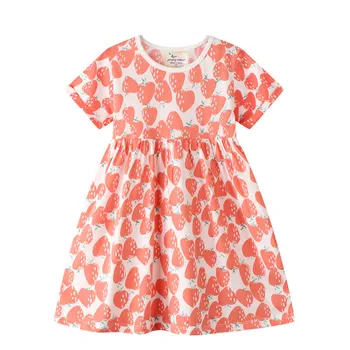 

Jumping Meters Summer New Short sleeve Cotton Dress Kids Girls Clothes Children kids girl Cute Strawberry Print dress Dresses