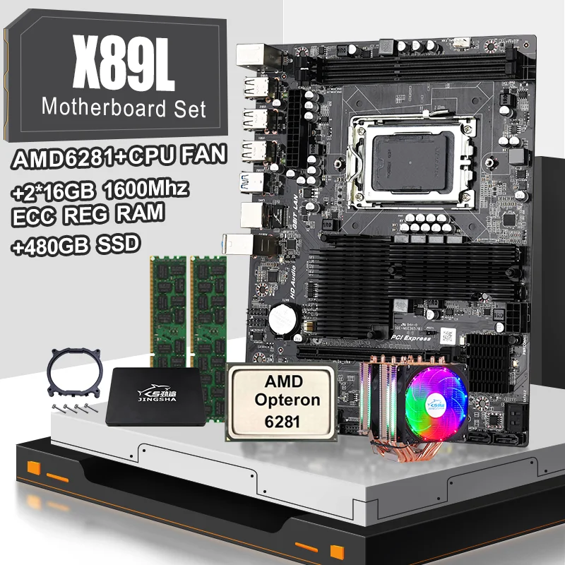 JINGSHA AMD X89 G34 комплект материнской платы с 2*16 ГБ = 32 DDR3 1600 МГц памятью и Opteron 6281 1 ПК