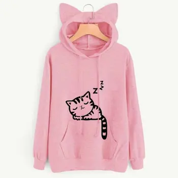 

Casual Cute Cat Ear Girls Hoodie Sweatshirt Hooded Coat Tops Long Sleeve Blouse Solid Autumn Winter Fashion Casual Long Sleeves