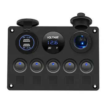 

Yacht Car Round Light Switch + Cigarette Lighter Seat + Dual Usb + Button Voltmeter Combination Panel