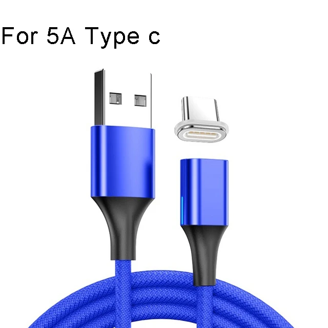 blue for Type c 5A Магнитный Usb кабель для зарядки 3A 5A Магнитный Usb type C супер быстрый зарядный кабель Mirco Usb Cavo Magnetico шнур для huawei Xiaomi - Цвет: blue for Type c 5A