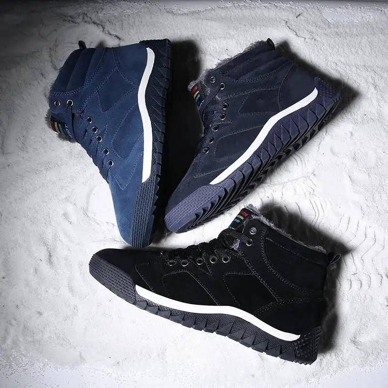 Men Shoes Winter Snow Fur Lined Warm Shoes Slip on Walking Shoes High Top Sneakers Outdoor Footwear