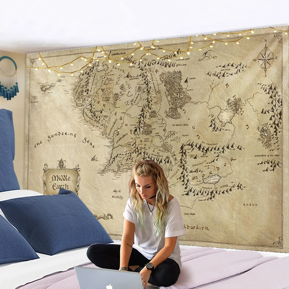 Tapestry Decor Antique Pirate Treasure Map Tapestry Wall Hanging Hippie Boho Decor Tapestry Golden Island Carpet College Dorm Decoration