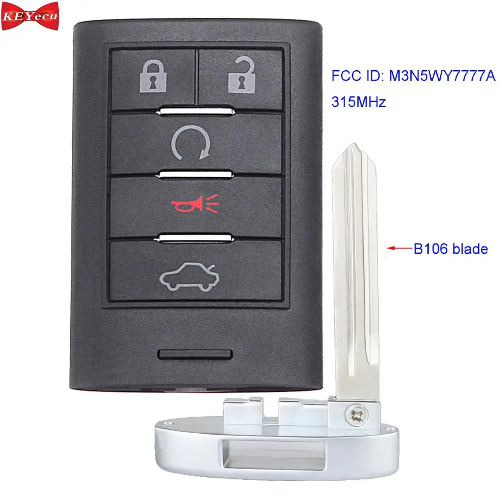 KEYECU для Cadillac CTS 2008- STS 2008-2011 дистанционный ключ-брелок от машины 315 МГц FCC ID: M3N5WY7777A 25943676