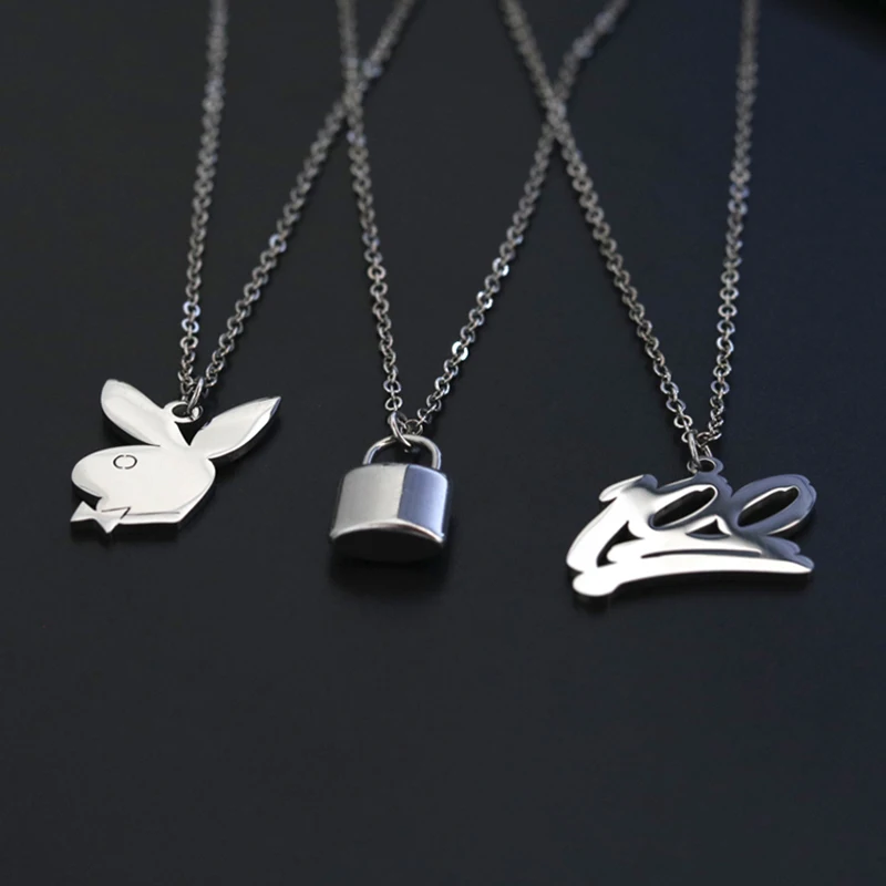 Billie Eilish Pendant Necklace Link Chain Stainless Steel Lock Pendant Necklace Couple Gifts