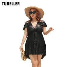 Новинка, черный купальник, плюс размер, Цельный купальник с юбкой, большой размер, для девушек, пуш-ап, Мягкий купальник, женский кружевной купальник, пляжная одежда