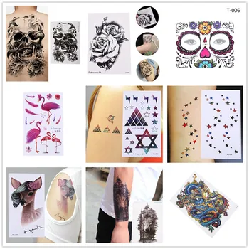 

1 Waterproof Temporary Sticker Geometric Planet Jellyfish Tattoo Black Triangle Tattoos Body Arm Men Fake Tatoos Chains