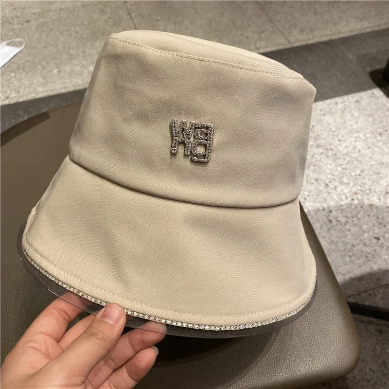 Fashion rhinestone king pure color bucket hat female spring and summer breathable sunscreen hat wild tide brand bucket hat black bucket hat Bucket Hats