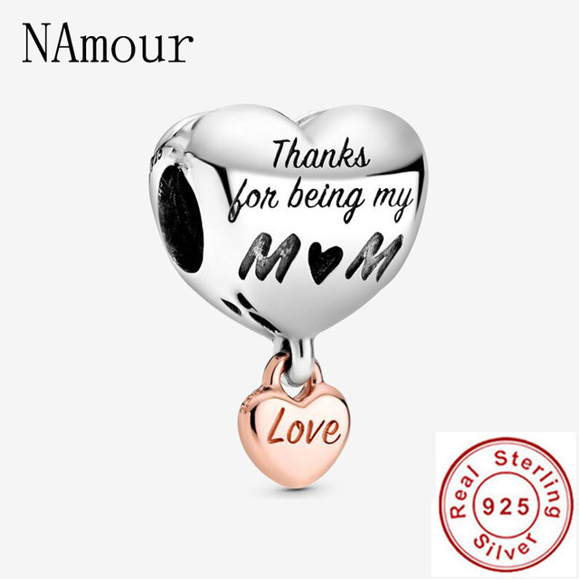 925 Sterling Silver Beads Charm Rose Gold Mother Son Family Tree  Charms Fit Original Pandora Bracelets Women Jewelry