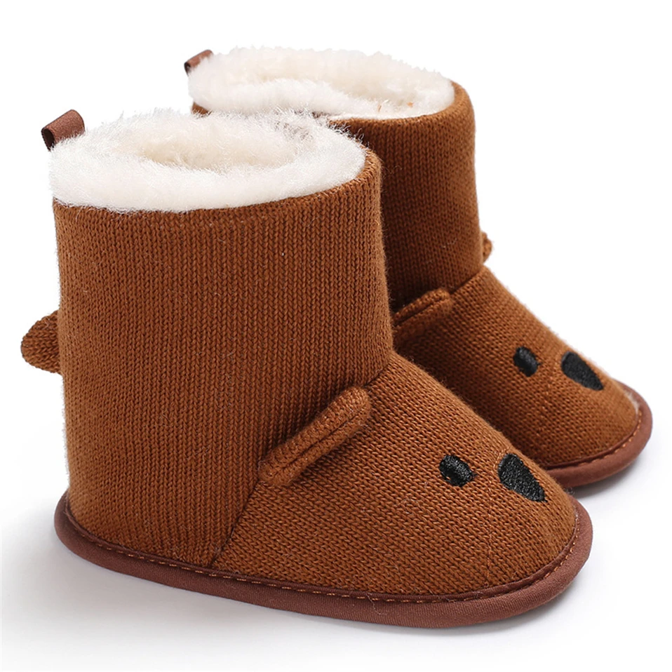 Детские зимние ботинки для малышей; обувь для новорожденных с милым медведем из мультфильма; обувь для маленьких мальчиков и девочек; обувь для первых шагов; очень теплые зимние ботинки