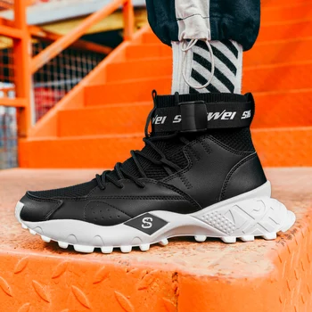 

New Cool Running Mens Shoes Buckle Strap Men Walking Shoes Sock Men Sports Sneakers Thick Soled Men Brand Shoes High Top