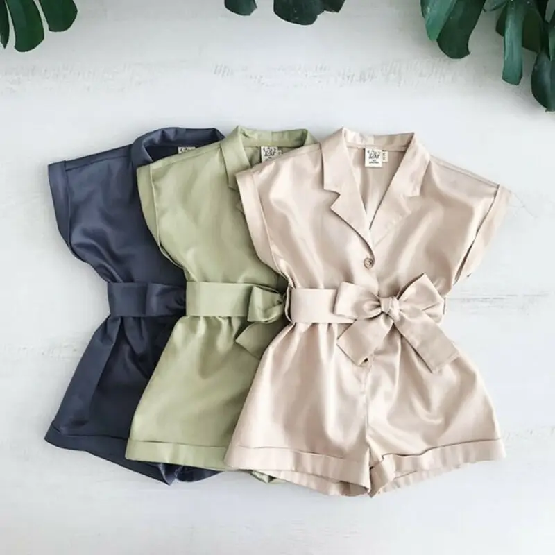 

Toddler Kids Baby Girls Clothes Bowknot Belt Short Sleeve Romper Jumpsuit Outfit Set