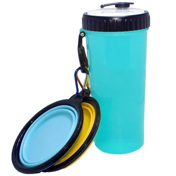 

Dog Water Bottle For Walking - 2 In 1 Portable Travel Dual Chambered Pets Drinking Cup Dispenser Mug And Food Container With 2