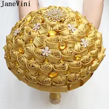 Janevini que brilha o buquê grande do casamento do ouro para o diâmetro 30cm da noiva luxo artificial cristal frisado strass buquês de noiva