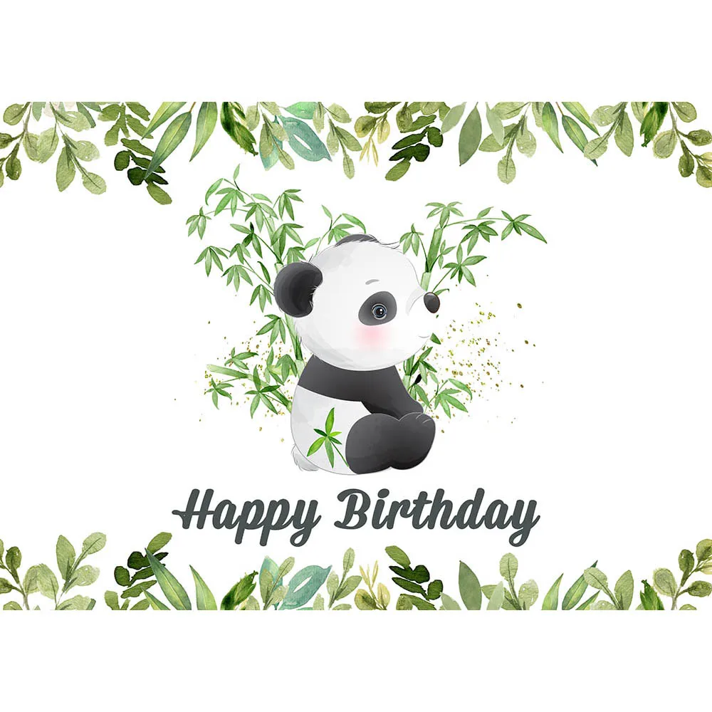 Mocsicka Panda Theme Happy Birthday Backdrop Green Leaves Bamboo Baby Birthday Cake Smash Party Photography Background Photocall