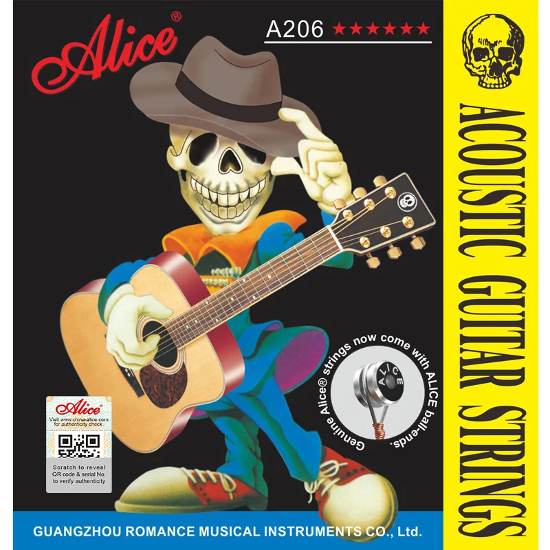 1 Set Alice A206 Stainless Steel Coated Phosphor Bronze Anti-Rust 1st-6th Acoustic Guitar Strings 011-052