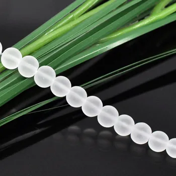 

8Seasons Glass Loose Beads Round White Frosted DIY Making Bracelets Jewelry 6mm Dia,30cm long,10 Strands(approx 55PCs/Strand)