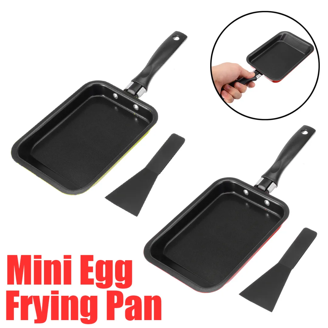 

Mini Rectangular Carbon Steel Coating Non Stick Frying Pan Fried Egg Roll Sushi Pan Set with Turner 2colors For Kitchen Beginner