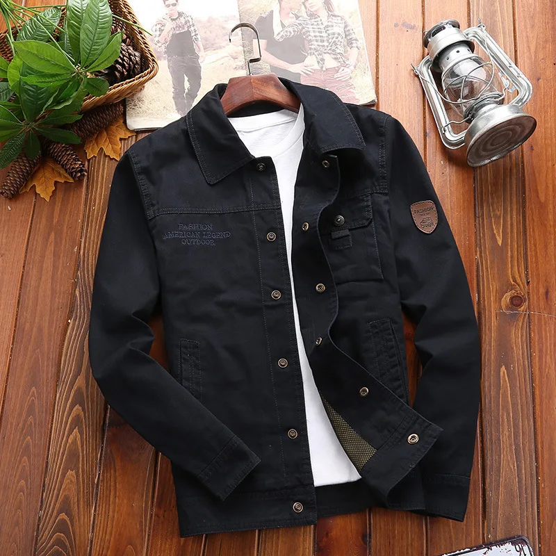 

Jacket for Men Style Short Section Turn Down Collar with Button Pockets Solid Color Cotton Coat 2020 Fashion Brand Casual Street