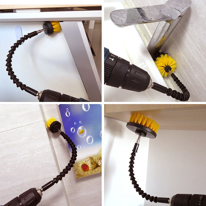 19pcs/Set Drill Brush Kit Scouring Scrub Pads Universal Flexible Shaft home corner cleaning plastic