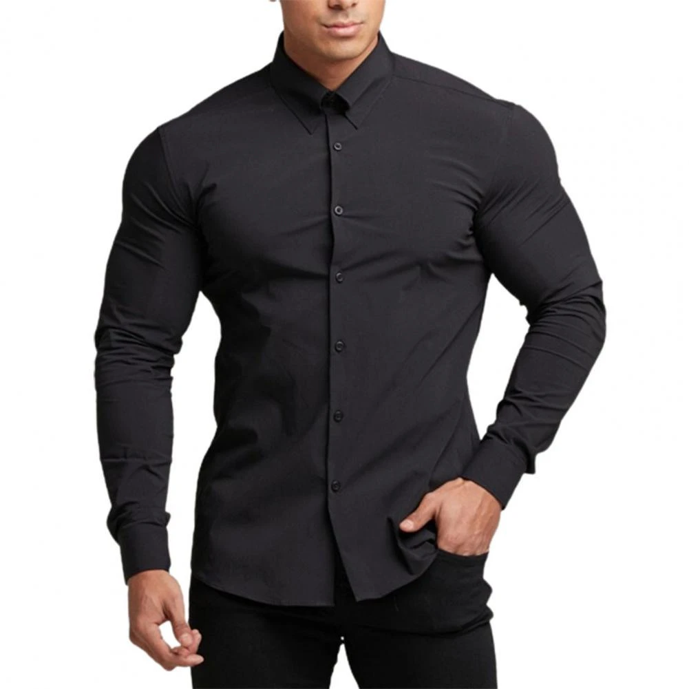 Camisa antiarrugas para hombre, camisa de un solo pecho cuello Color sólido, oficina|Camisas de vestir| AliExpress