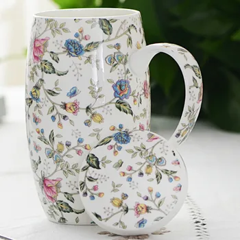 

Modern cute ceramic oversized mug with simple personality, spoon with lid, large capacity coffee cup for home breakfast LB81412