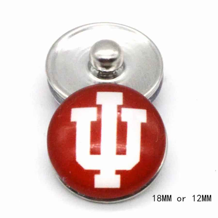 

Indiana University NCAA Sport Glass Snap Button 18mm 12mm Fit Snaps Snaps Bracelet&Bangle Women DIY Snap Jewelry NE1197