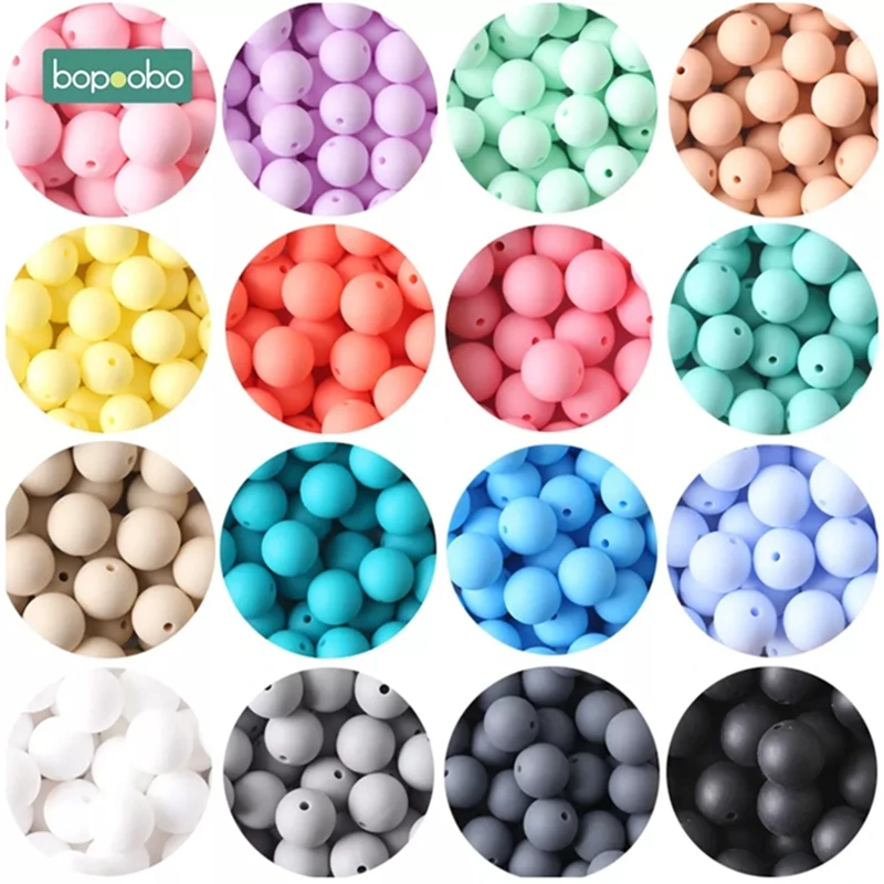 Bopoobo 15mm 10pc Silicone Beads Food Grade Silicone Baby Teething Products Chews Pacifier Chain Clips Beads Baby Teethers