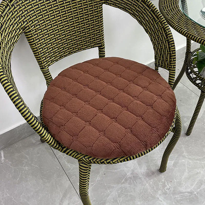 

Modern Simple Style Thickened Round Plush Seat Pads Winter Warm Non-slip Chair Cushion Solid Color Flannel Tatami Bay Window Mat