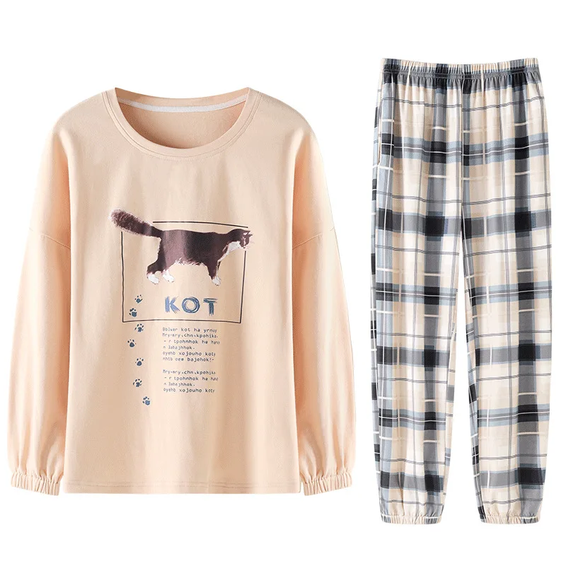 

Korean version of the new long-sleeved trousers printed home wear 2020 autumn long cartoon pajamas women