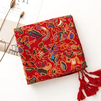

ethnic scarf women autumn spring Spain style vintage long red printed head scarf muffler pashmina Muslim Hijab Snood